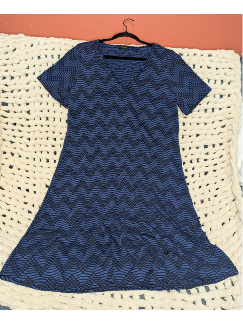 Espresso Blue & Black Geometric Stretch A-Line Midi Dress Women's Approx. XL